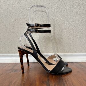 DIANE VON FURSTENBERG Vera Simple Strap Leather Heels Black Calf Leather